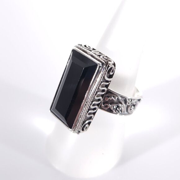Thai Black Spinel Bali 15 Carats Ring Size 7.25 - Picture 6 of 11